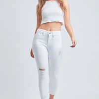 YMI - High-Rise White Distressed Crop Jean