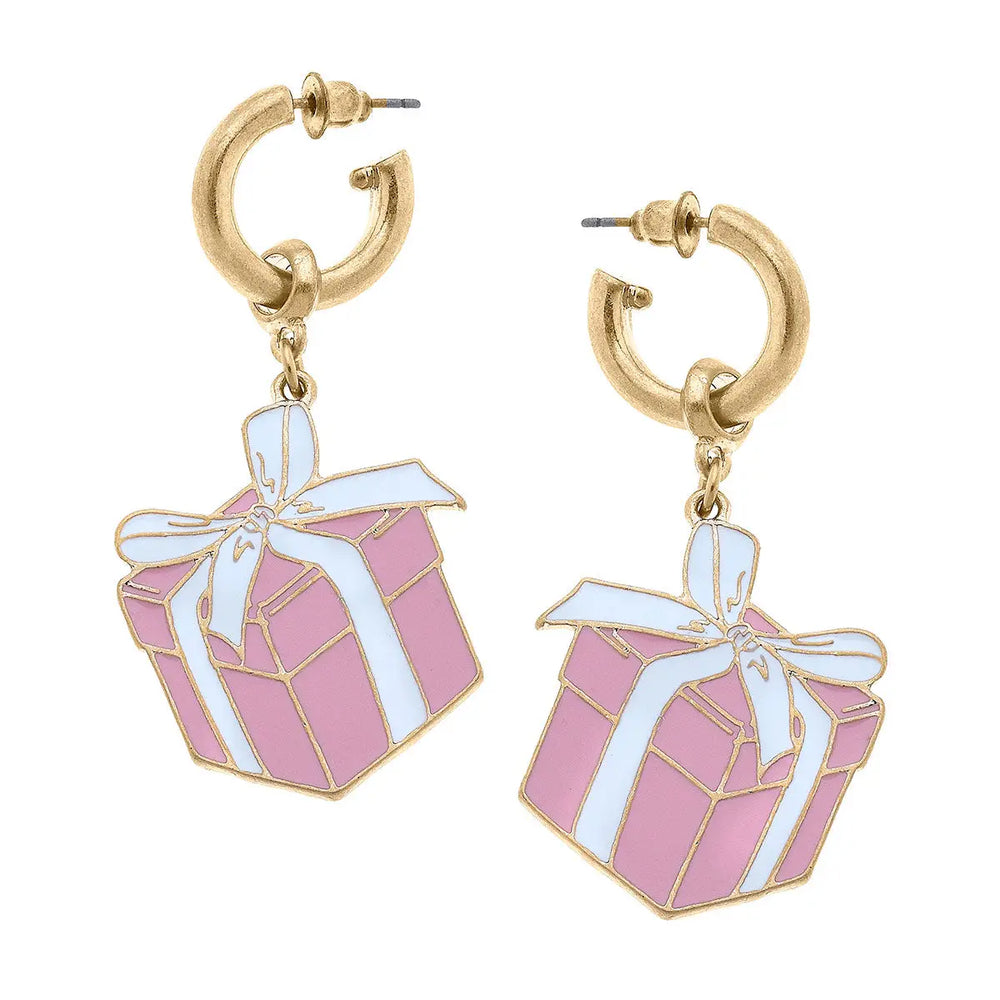 Pink Millie Enamel Present Drop Earrings