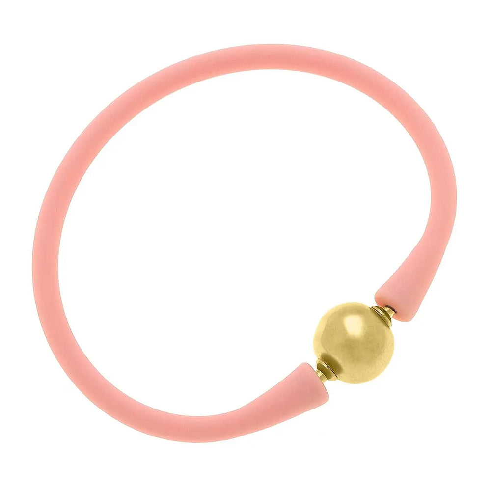 Bali 24K Gold Plated Bead Silicone Bracelet Light Pink