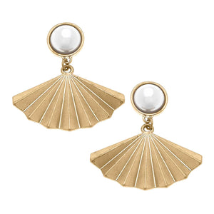 Jemma Pearl-Top Fan Drop Earrings in Worn Gold