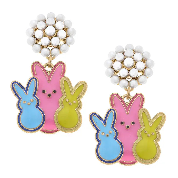 Pippa Candy Bunnies Pearl Cluster Enamel Earrings in Multi