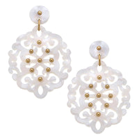 Emmy Filigree Resin Statement Earrings in Mother of Pearl