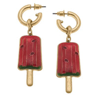 Summer Enamel Watermelon Popsicle Earrings in Red