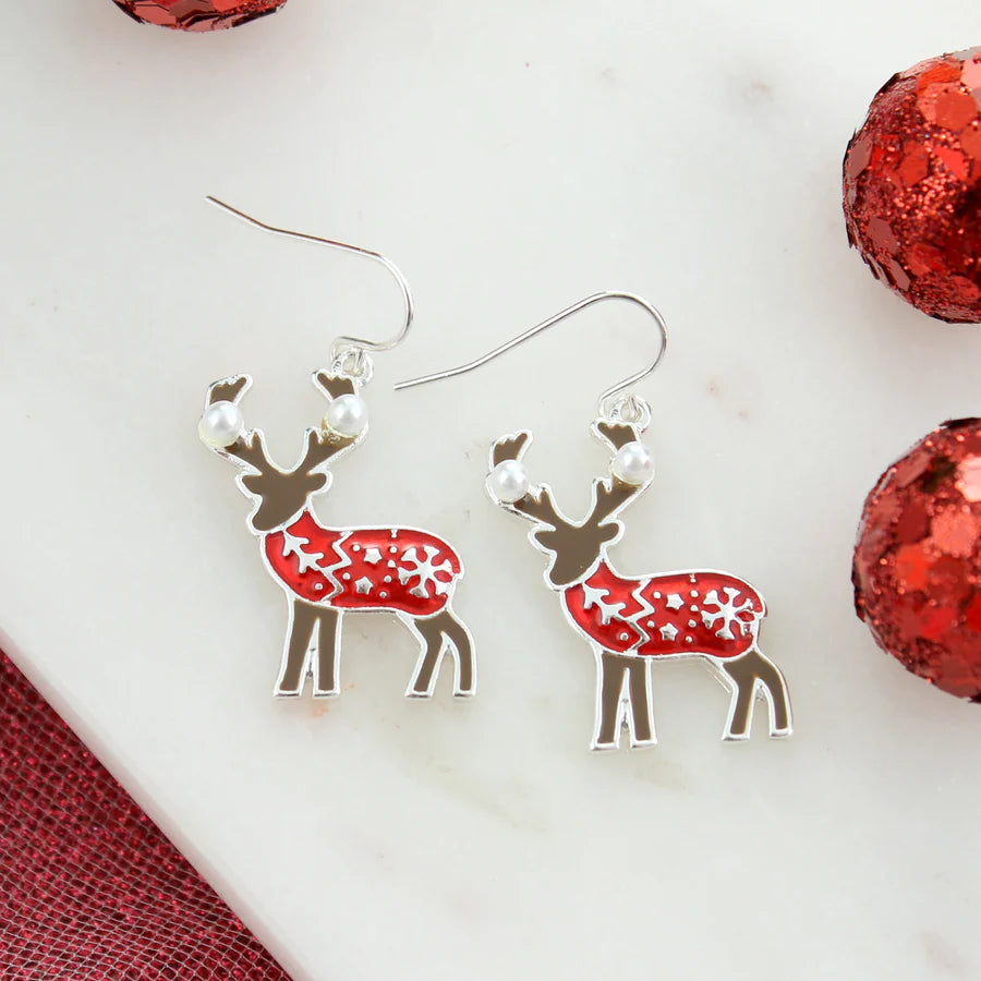 Enamel & Pearl Reindeer Earrings