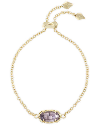 Metal | 14k gold plated over brass
Stone | Purple amethyst
Pendant | 0.38"L x 0.75"W stationary pendant
Length | 9" circumference
Closure | Adjustable sliding bead closure
Note | Due to the one-of-a-kind nature of the medium, exact colors and patterns may vary slightly from the image shown.
Collection | Kendra Scott Elaina
