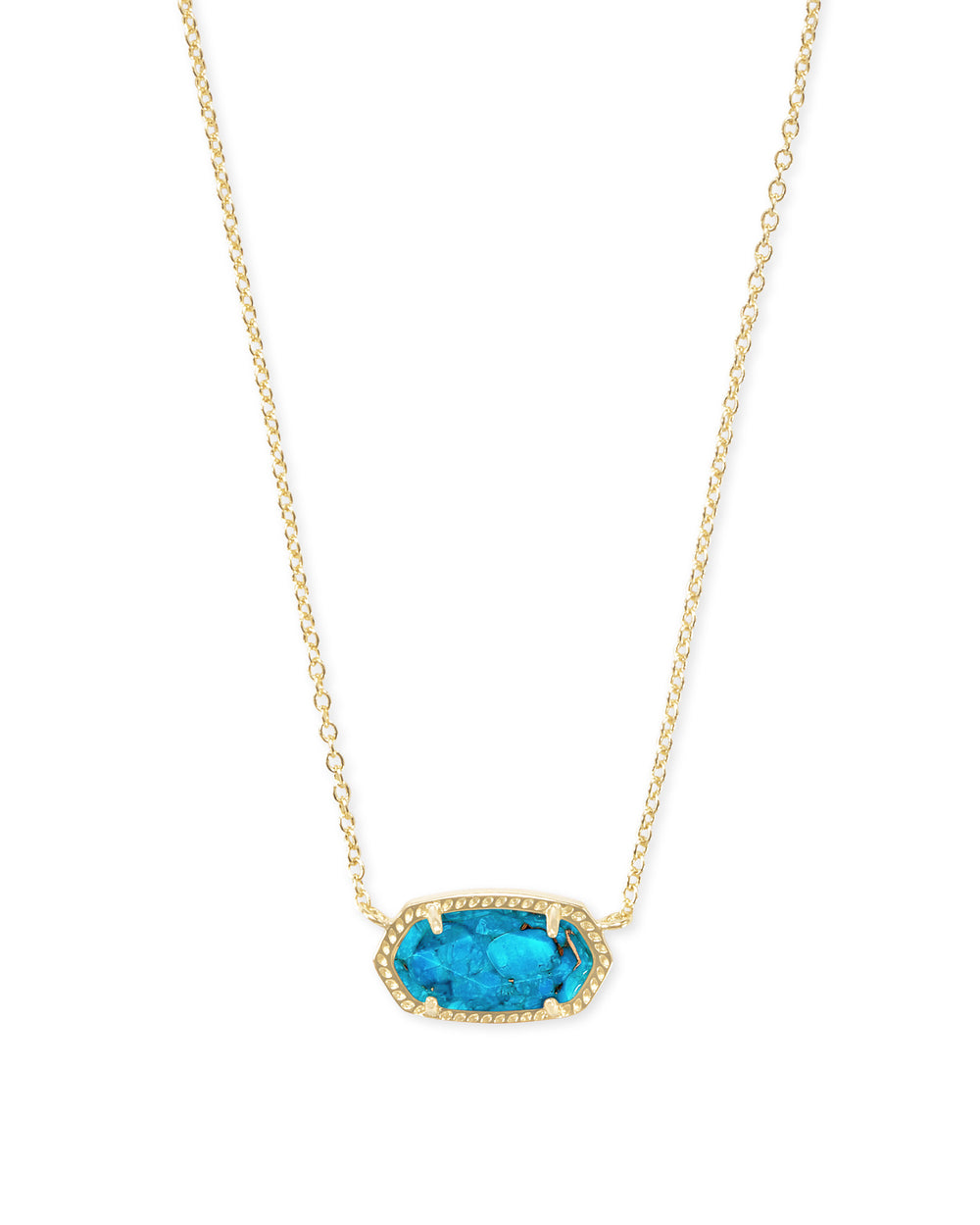Elisa Gold Pendant Necklace In Bronze Veined Turquoise
Elisa Gold Pendant Necklace

Elevate your everyday style with the Elisa Gold Pendant Necklace—your new go-to accessory. Featuring a dainty stone on a delicate gold chain, this timeless piece effortlessly complements any outfit, from casual chic to evening elegance. Whether worn solo or layered, it adds just the right touch of sparkle and sophistication.