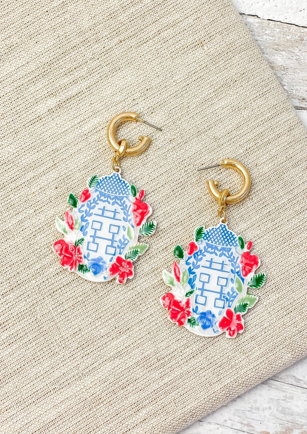 Adele Enamel Roses Ginger Jar Earrings