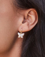 Lillia Crystal Butterfly Gold Drop Earrings in White Crystal
