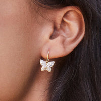 Lillia Crystal Butterfly Gold Drop Earrings in White Crystal