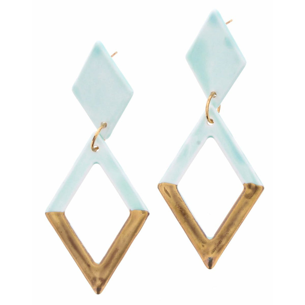 MINT CERAMIC DIAMOND WITH OPEN GOLD DIPPED DIAMOND EARRING