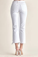Risen - White High-Rise Rhinestone Fringe Hem Straight Jeans
