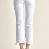 Risen - White High-Rise Rhinestone Fringe Hem Straight Jeans