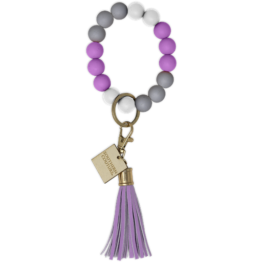 Silicone Beaded Bracelet Key Chain - Purple