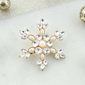 Gold Crystal & Pearl Snowflake Pendant