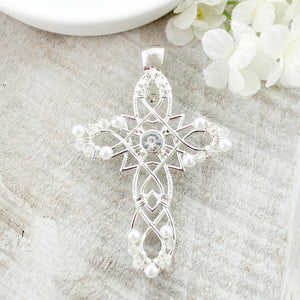 Pearl & Crystal Wire Wrapped Cross Pendant