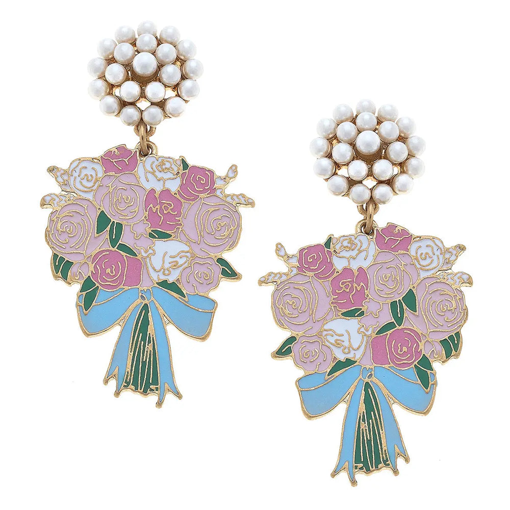 Laney Enamel Bridal Bouquet & Pearl Cluster Earrings