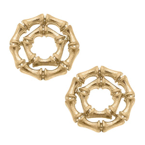 Jenny Bamboo Stud Earrings in Worn Gold