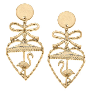 Claudette Flamingo & Bamboo Heart Drop Earrings