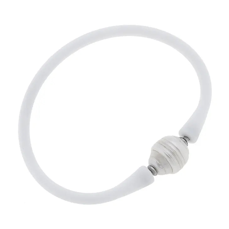 Bali Freshwater Pearl Silicone Bracelet in White