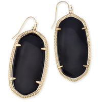 Danielle Gold Drop Earrings in Black Opaque Glass