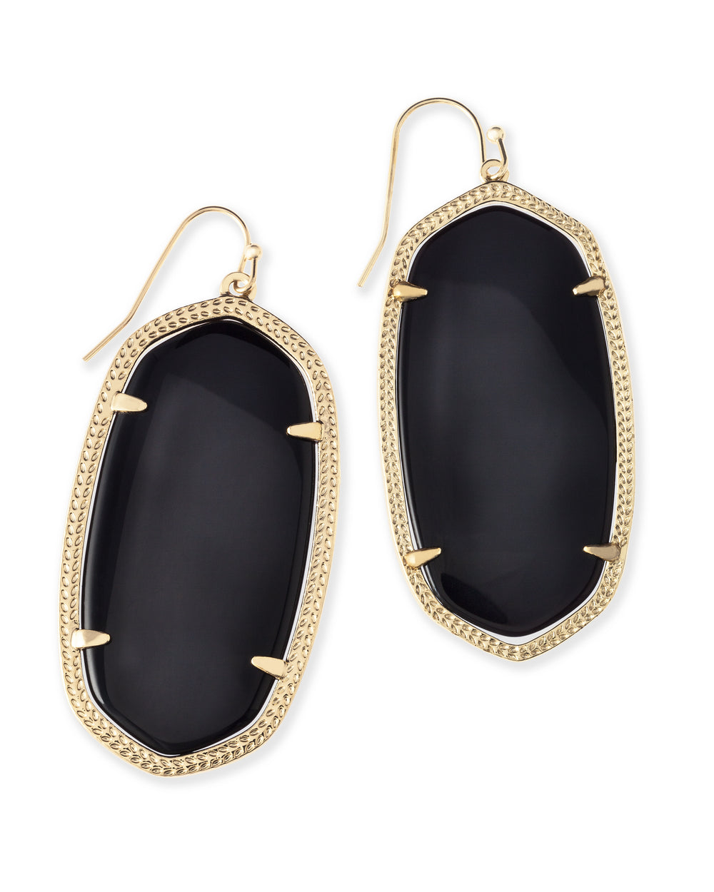 Danielle Gold Drop Earrings in Black Opaque Glass