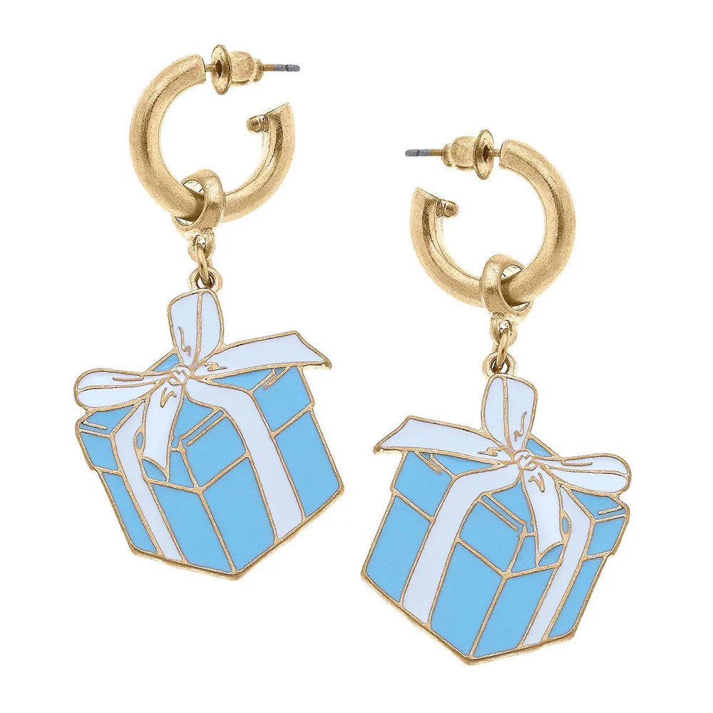 Blue Millie Enamel Present Drop Earrings