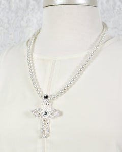 Pearl & Crystal Wire Wrapped Cross Pendant