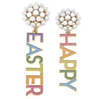 Happy Easter Pearl Cluster Enamel Earrings in Rainbow