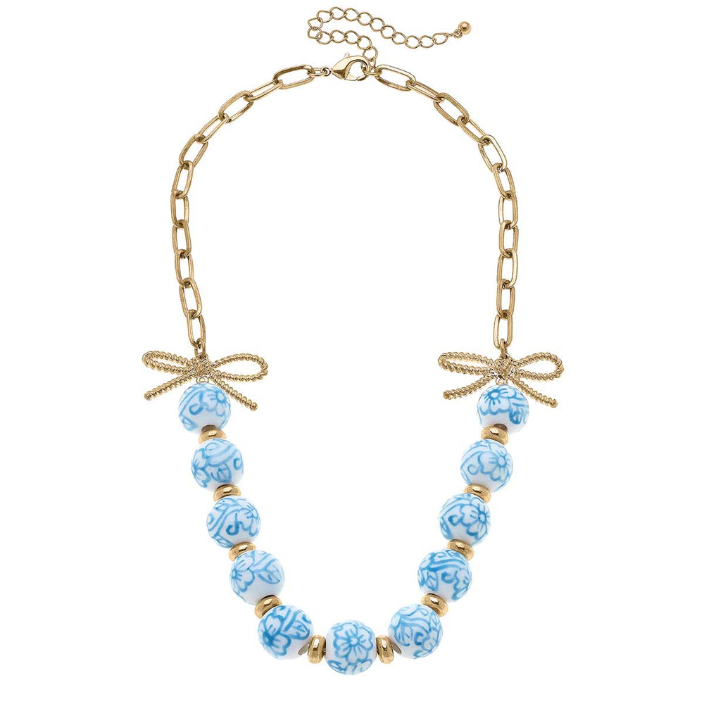 Eloise Porcelain Beaded Chain Link Necklace in Wedgwood Blue