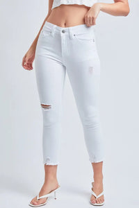 YMI - High-Rise White Distressed Crop Jean