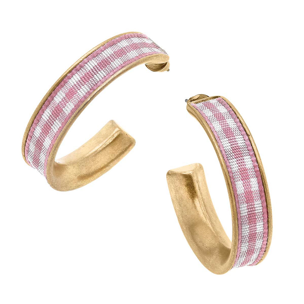 Libby Gingham Hoop Earrings in Pink