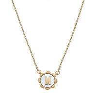 Juliette Mother of Pearl Scalloped Initial Necklace in Worn Gold
