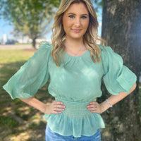 Sage Blue Chiffon Sparkle Top