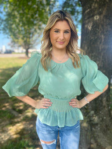 Sage Blue Chiffon Sparkle Top