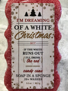 White Christmas Candy Cane Soap in a Sponge