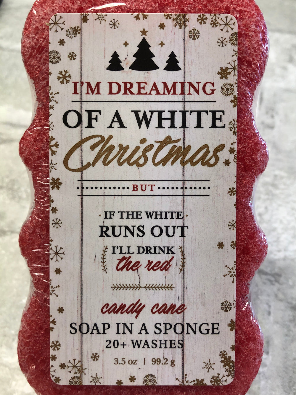 White Christmas Candy Cane Soap in a Sponge