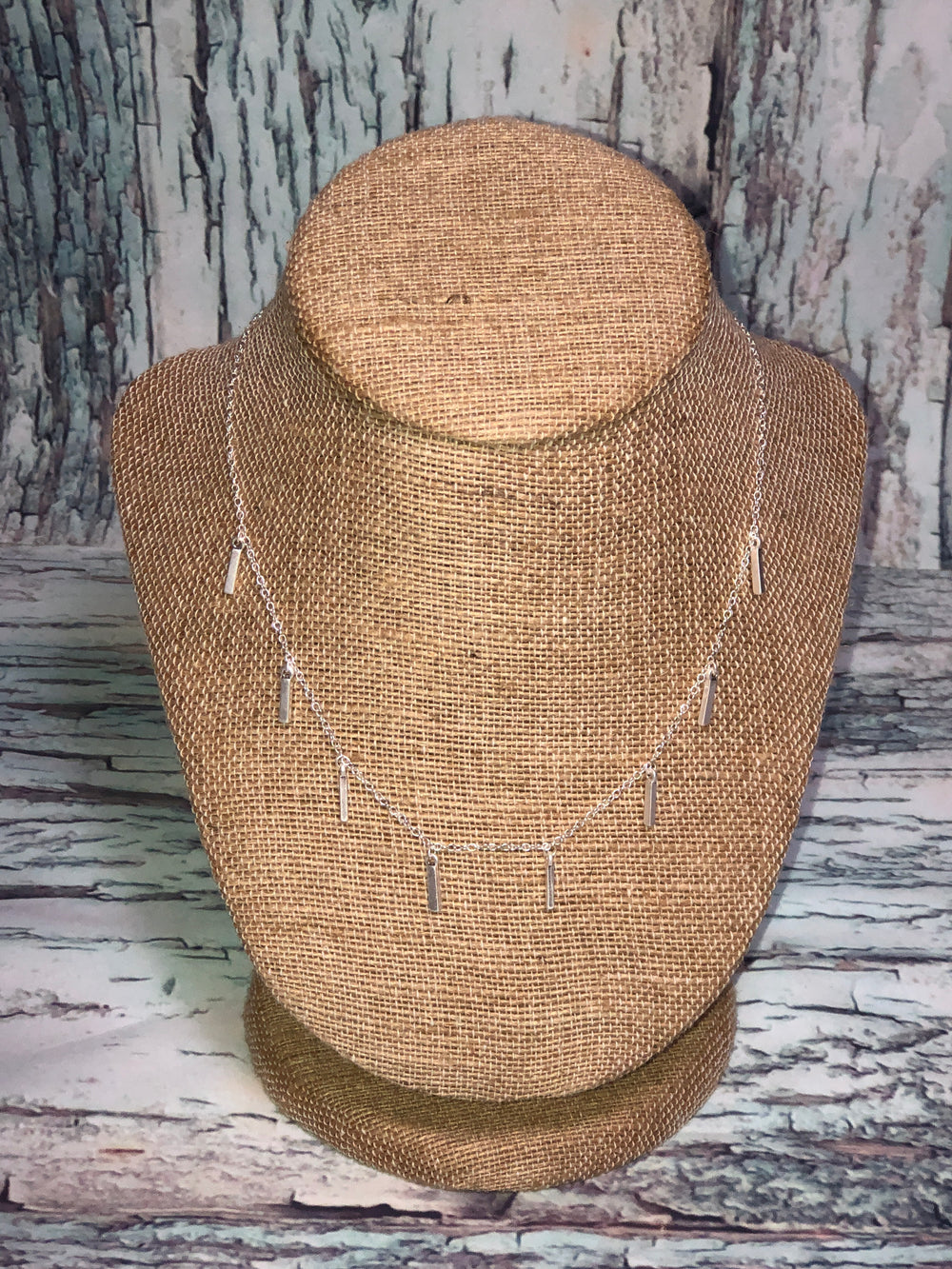 Silver Multi-Bar Drop Short Necklace