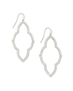 Abbie Silver Open Frame Earrings in White Crystal