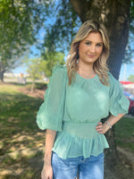 Sage Blue Chiffon Sparkle Top
