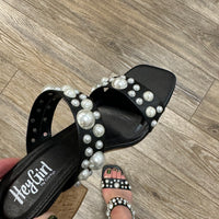 Divine Block Heel - Black Pearls