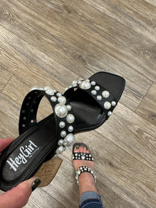 Divine Block Heel - Black Pearls