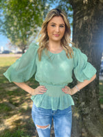 Sage Blue Chiffon Sparkle Top
