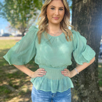 Sage Blue Chiffon Sparkle Top