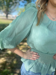 Sage Blue Chiffon Sparkle Top