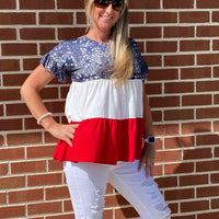 Red, White & Blue Tiered Top