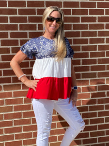 Red, White & Blue Tiered Top
