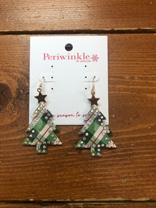 Green Plaid Christmas Tree Earrings