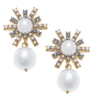 Cora Pearl & Pave Sunburst Drop Earrings in Ivory