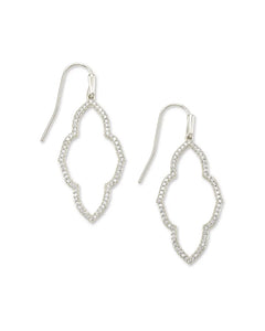 Abbie Silver Small Open Frame Earrings in White Crystal