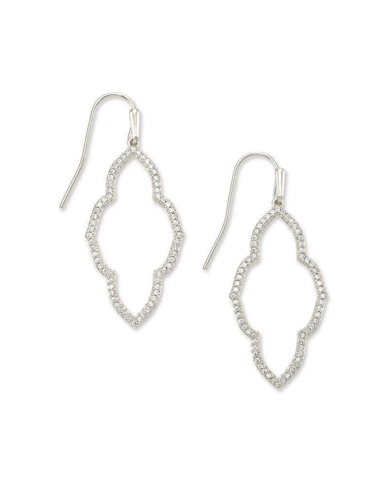 4217719624 Abbie Silver Small Open Frame Earrings in White Crystal